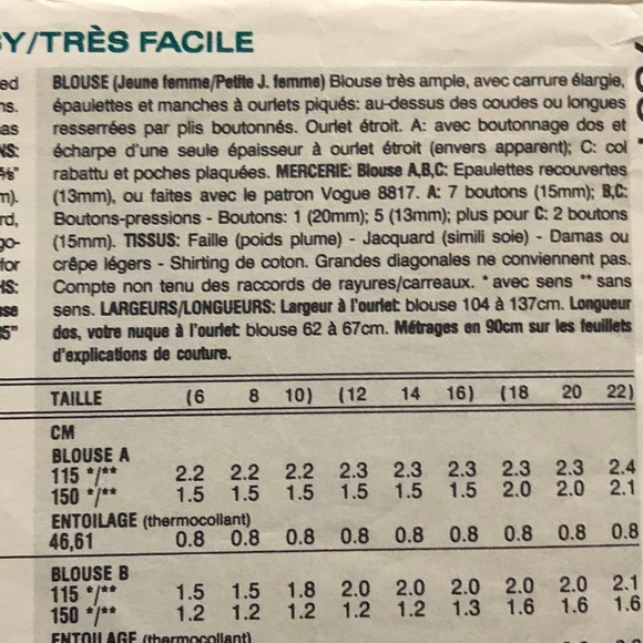 Vogue Pattern 7861 blouse Hidden buttons tie neck size 6 - Picture 7 of 8